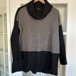 Boxy Fit Eileen Fisher Yak Wool Colorblock Cowl Neck Sweater